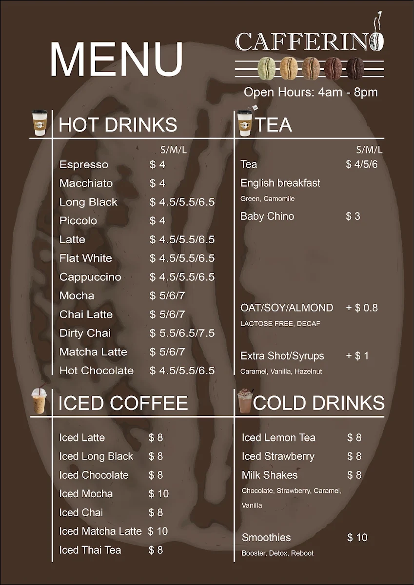 Menu, Cafferino