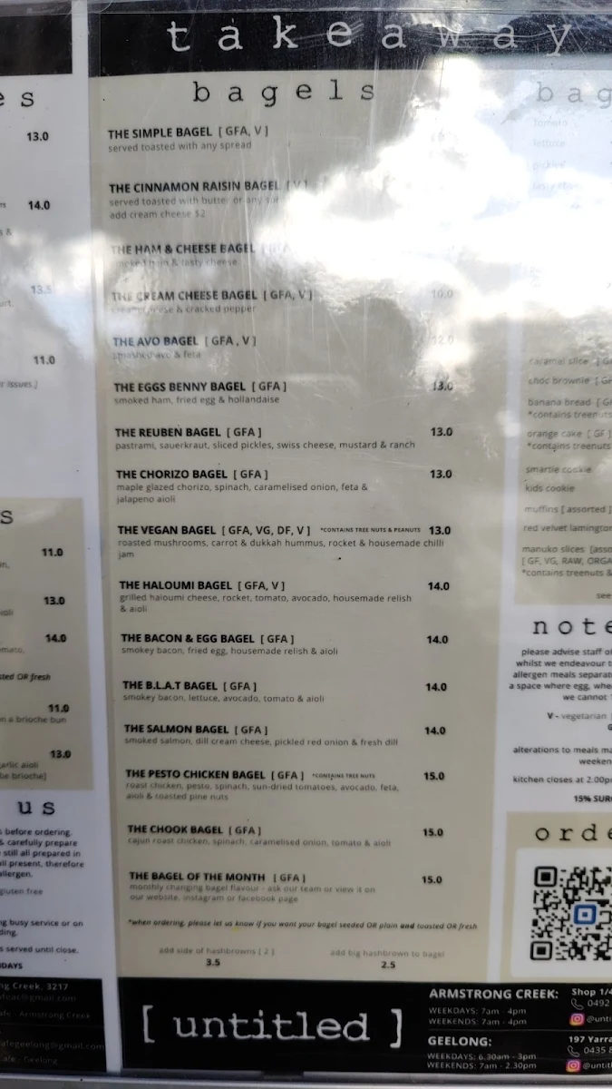 Menu, Untitled Cafe - South Geelong