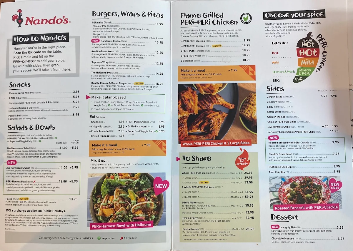Menu, Nando's Waterfront City
