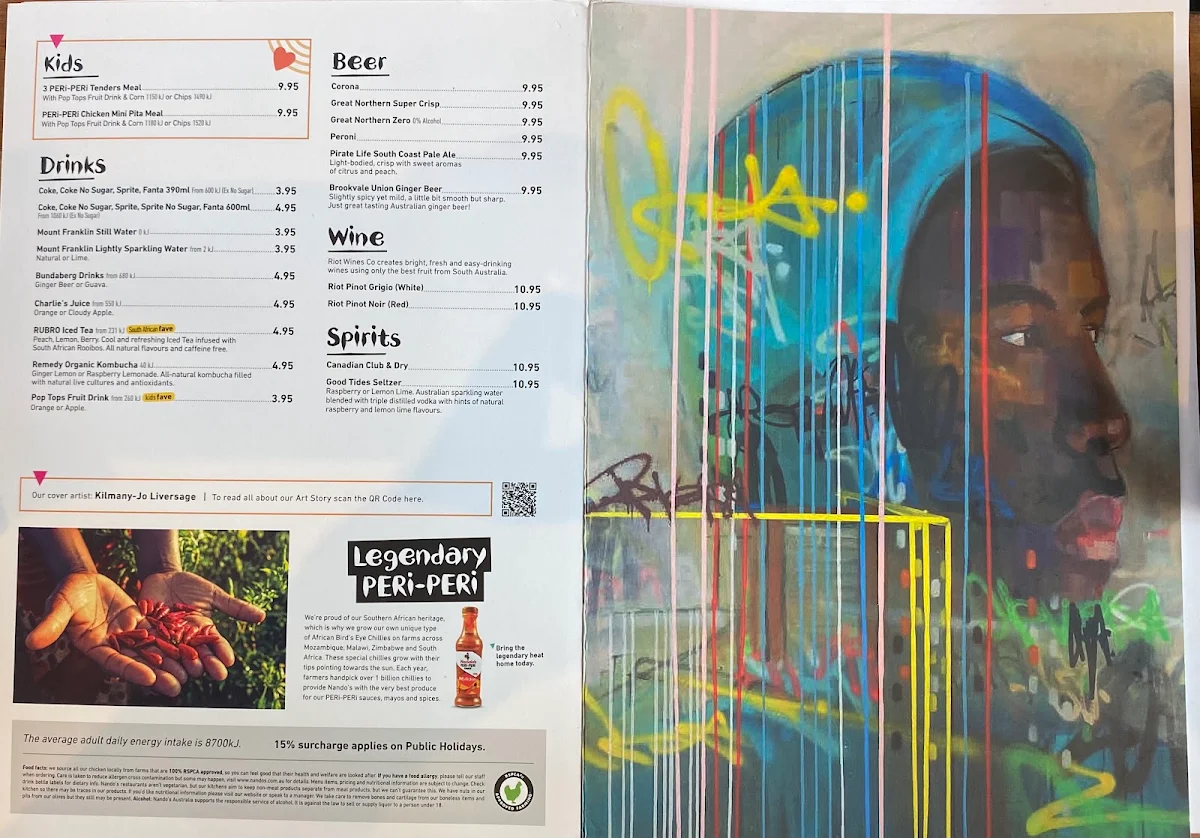 Menu, Nando's Waterfront City