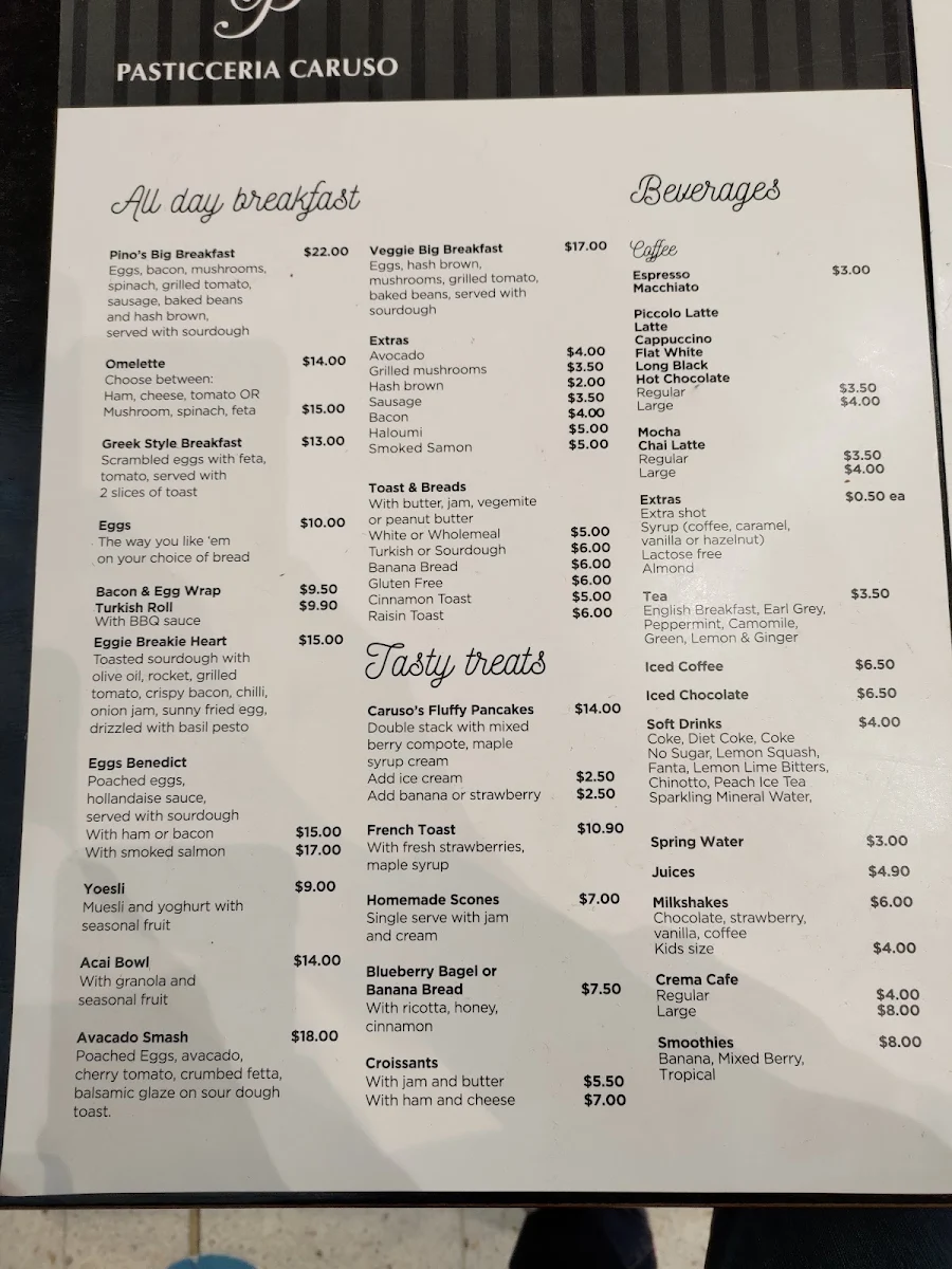 Menu, Pasticceria Caruso