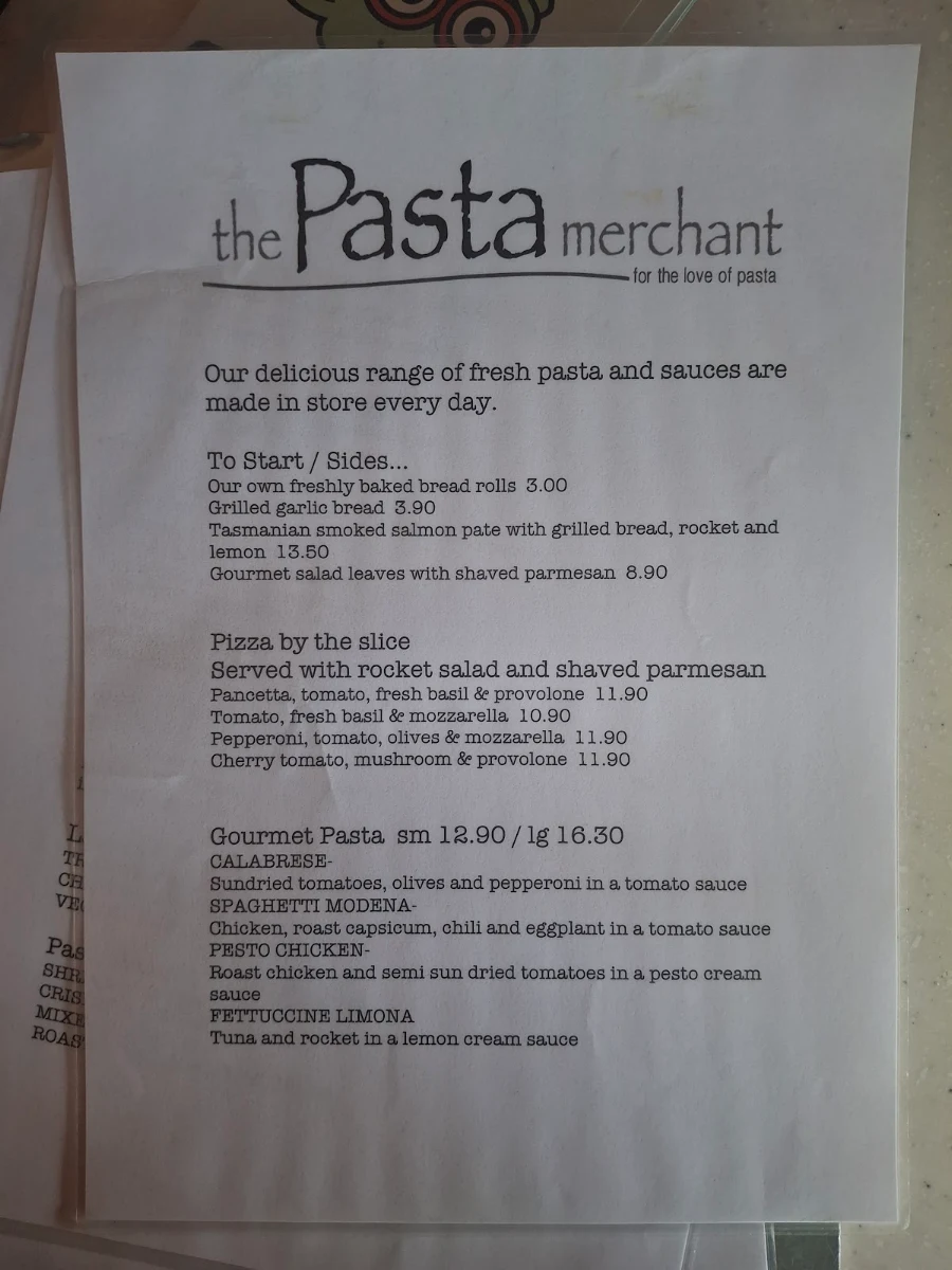Menu, The Pasta Merchant