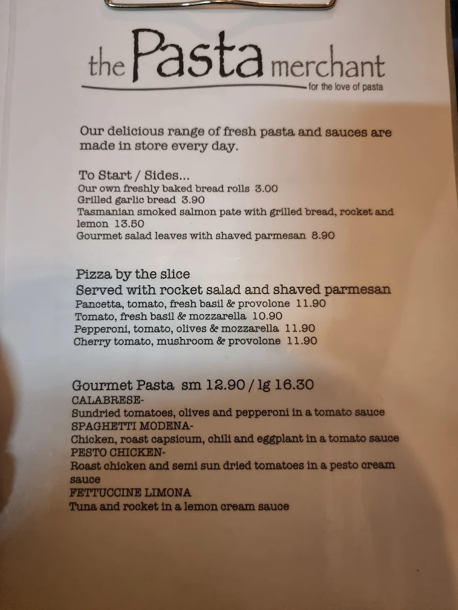 Menu, The Pasta Merchant
