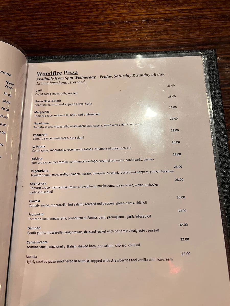 Menu, Vics Food & Wine