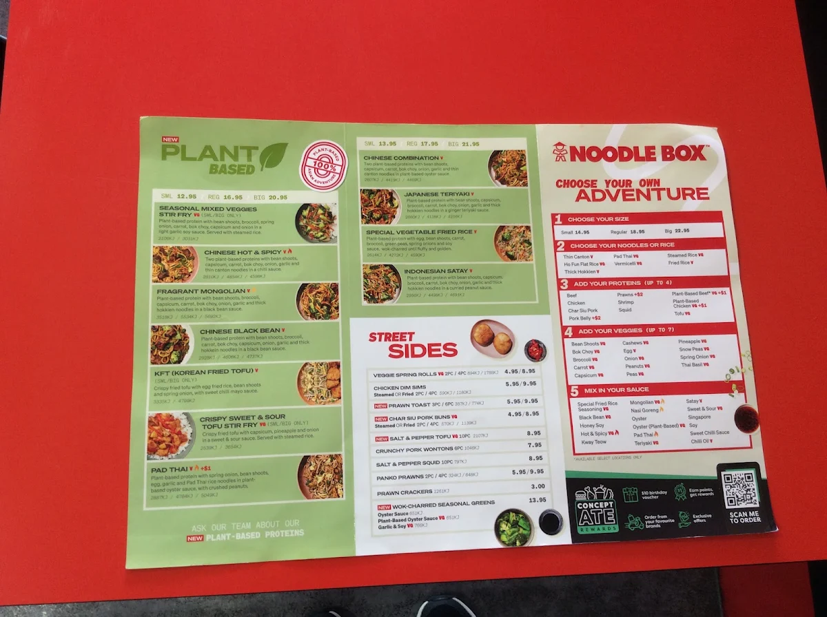 Menu, Noodle Box Knox