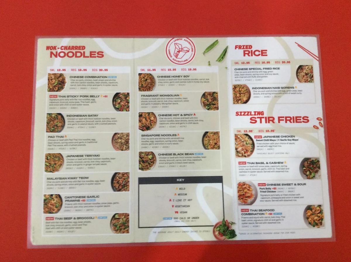 Menu, Noodle Box Knox