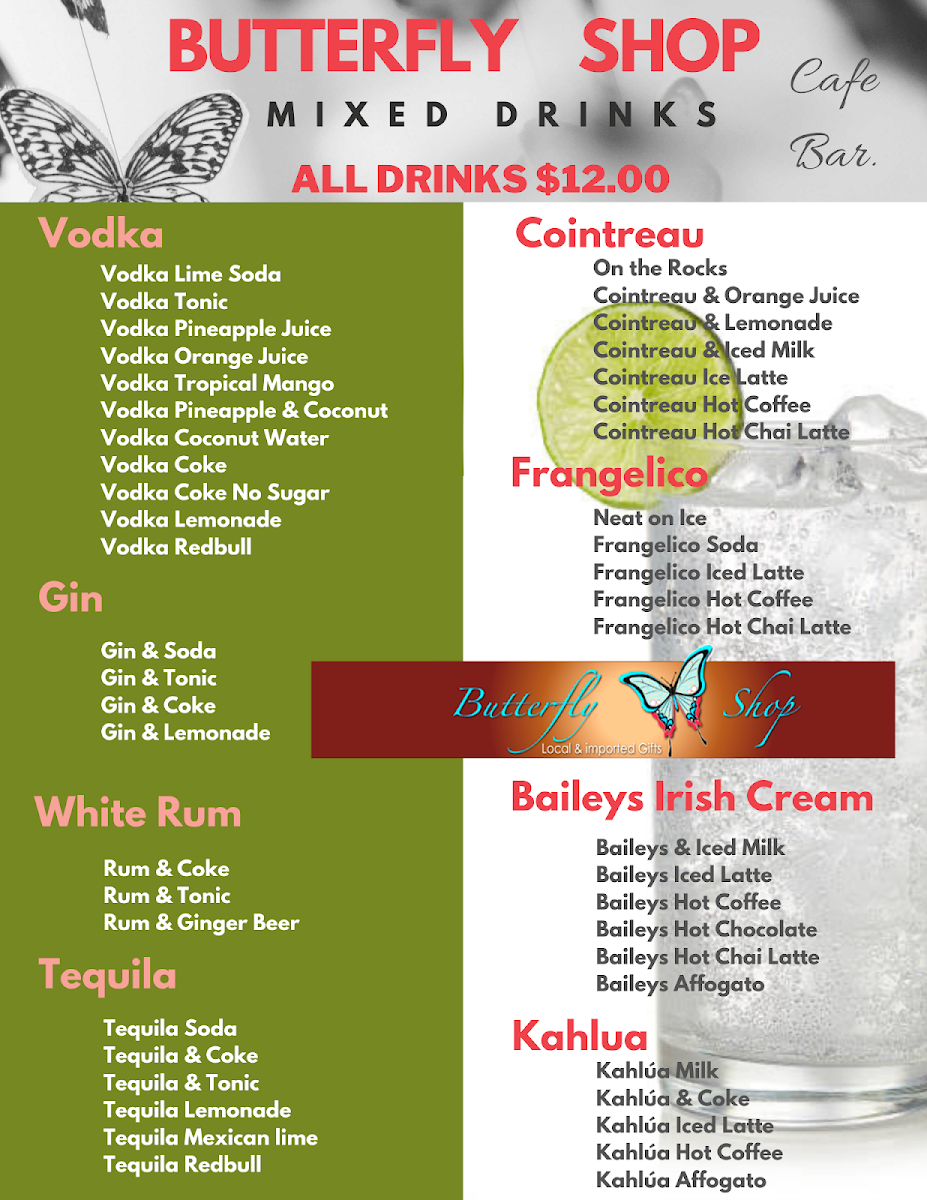 Menu, The Butterfly Shop