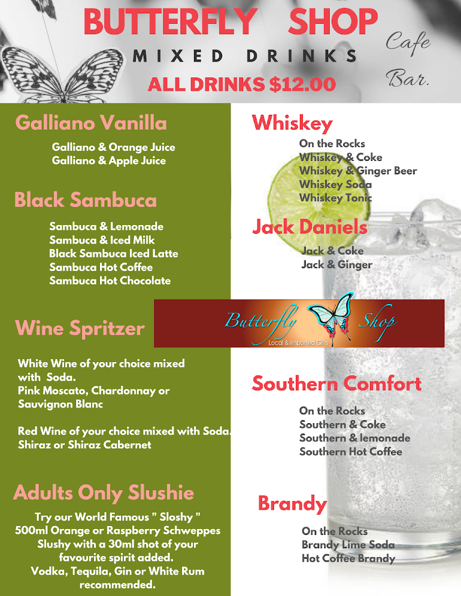Menu, The Butterfly Shop