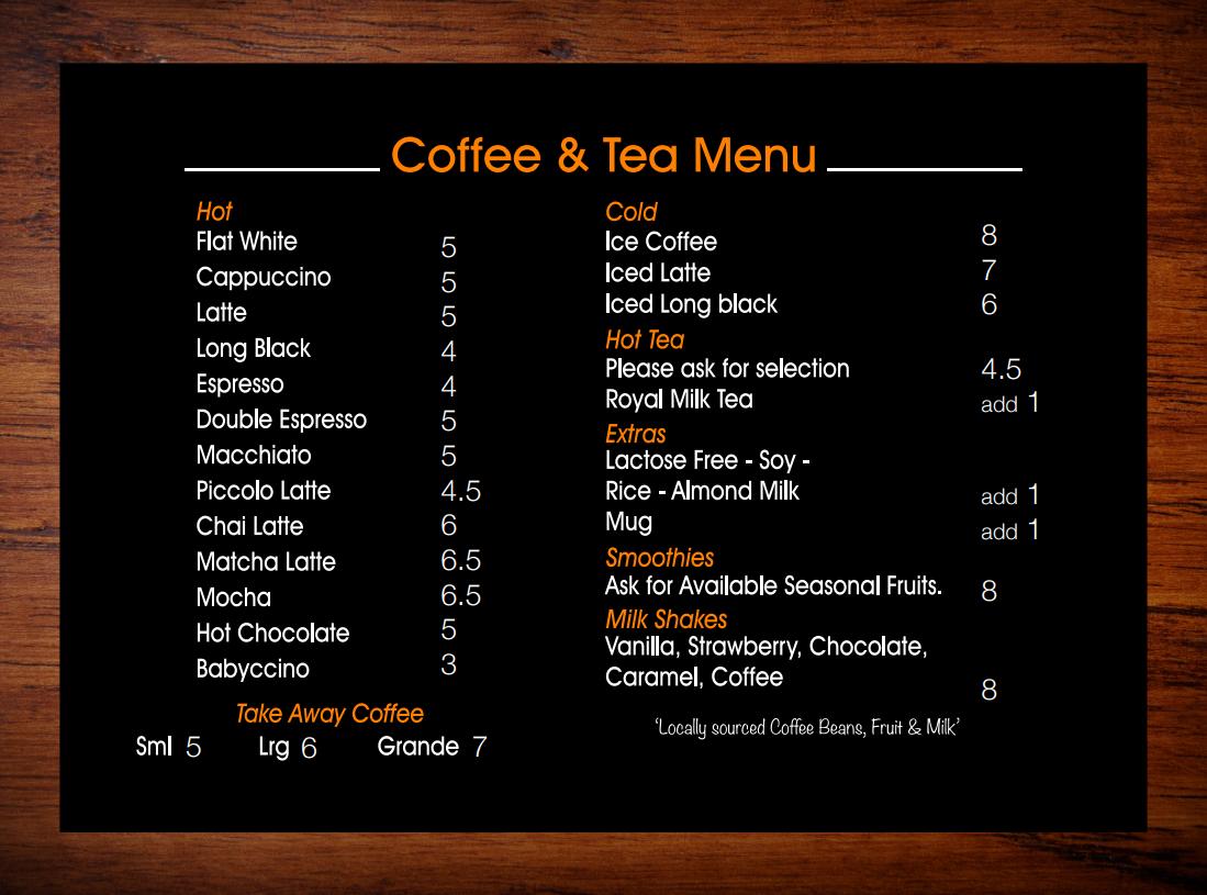 Menu, The Butterfly Shop