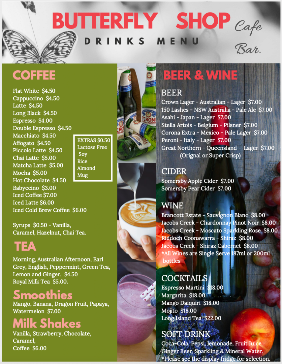 Menu, The Butterfly Shop