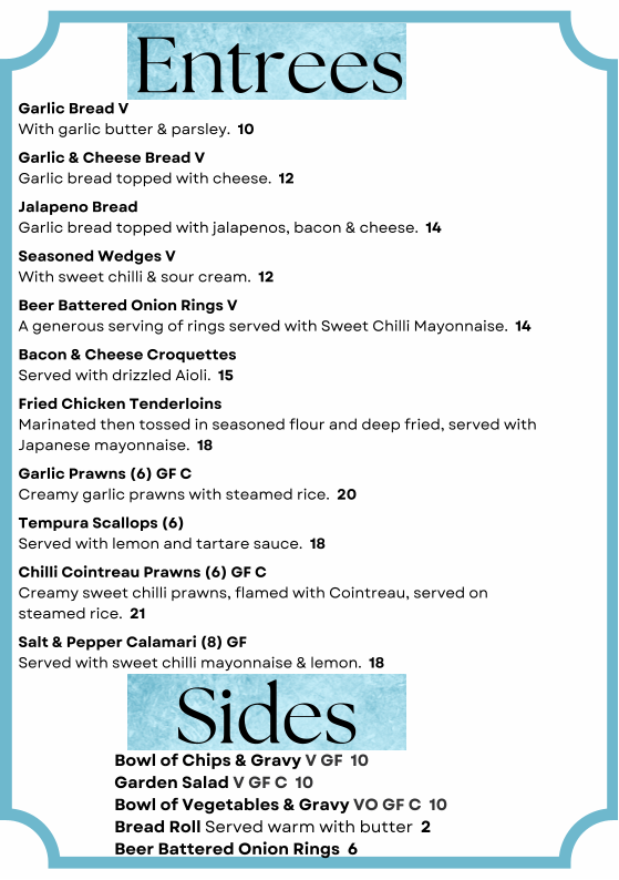 Menu, Shepparton Club