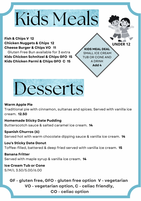 Menu, Shepparton Club