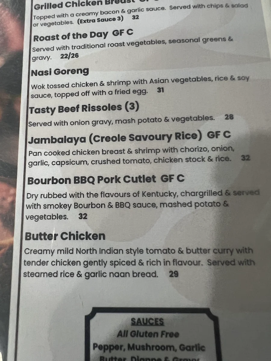Menu, Shepparton Club