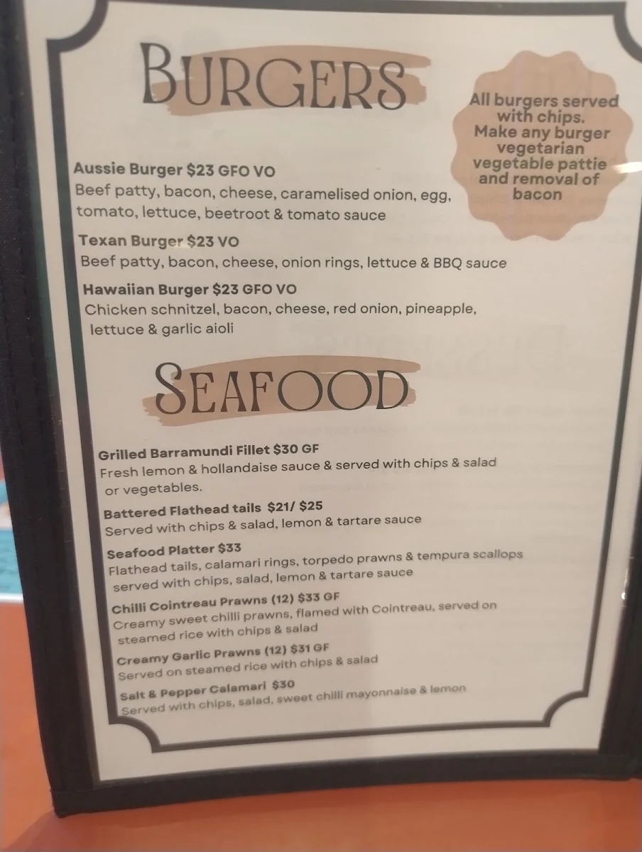 Menu, Shepparton Club
