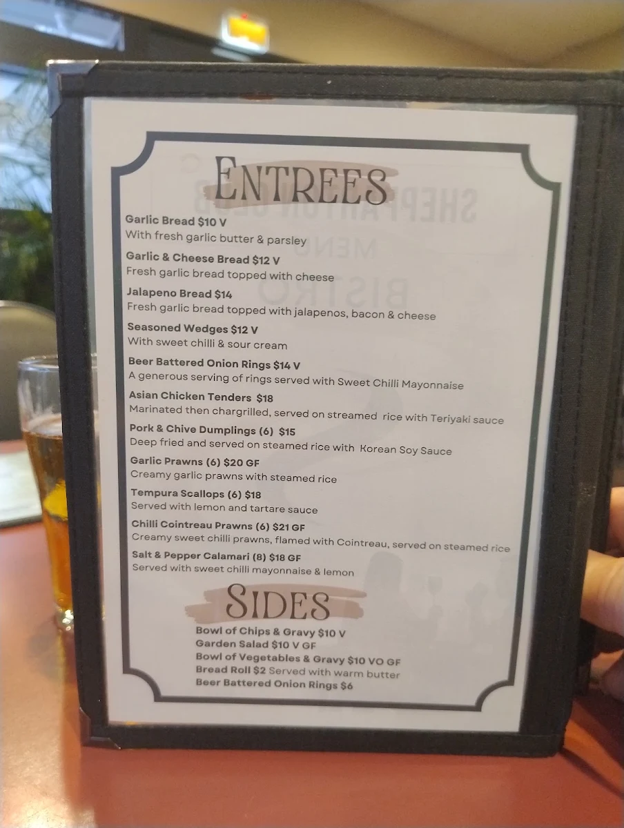 Menu, Shepparton Club