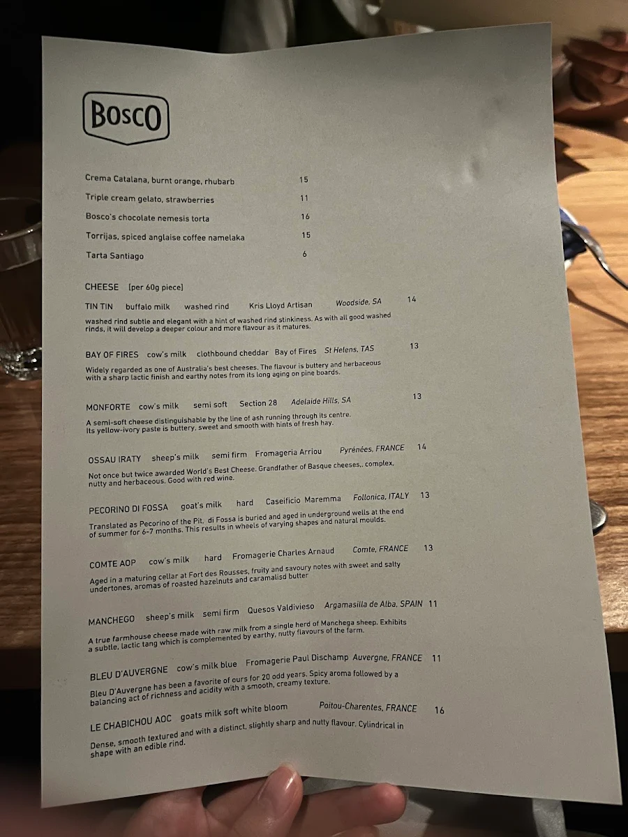 Menu, Bosco Wine Grill