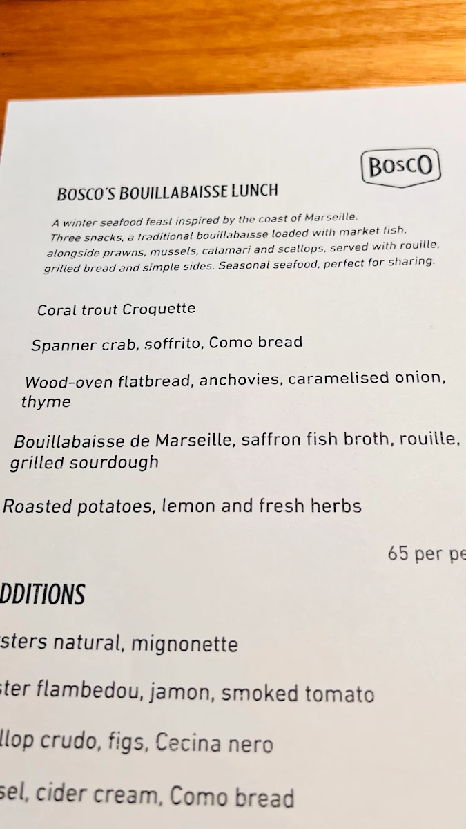 Menu, Bosco Wine Grill