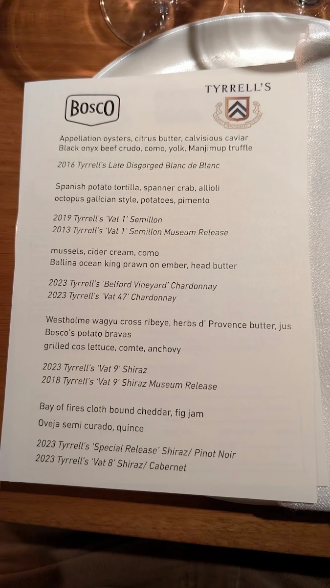 Menu, Bosco Wine Grill