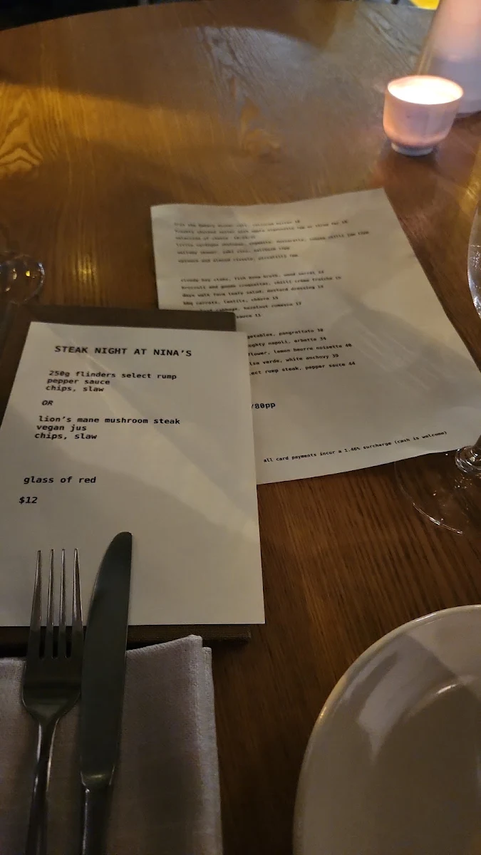 Menu, Nina's Bar & Dining