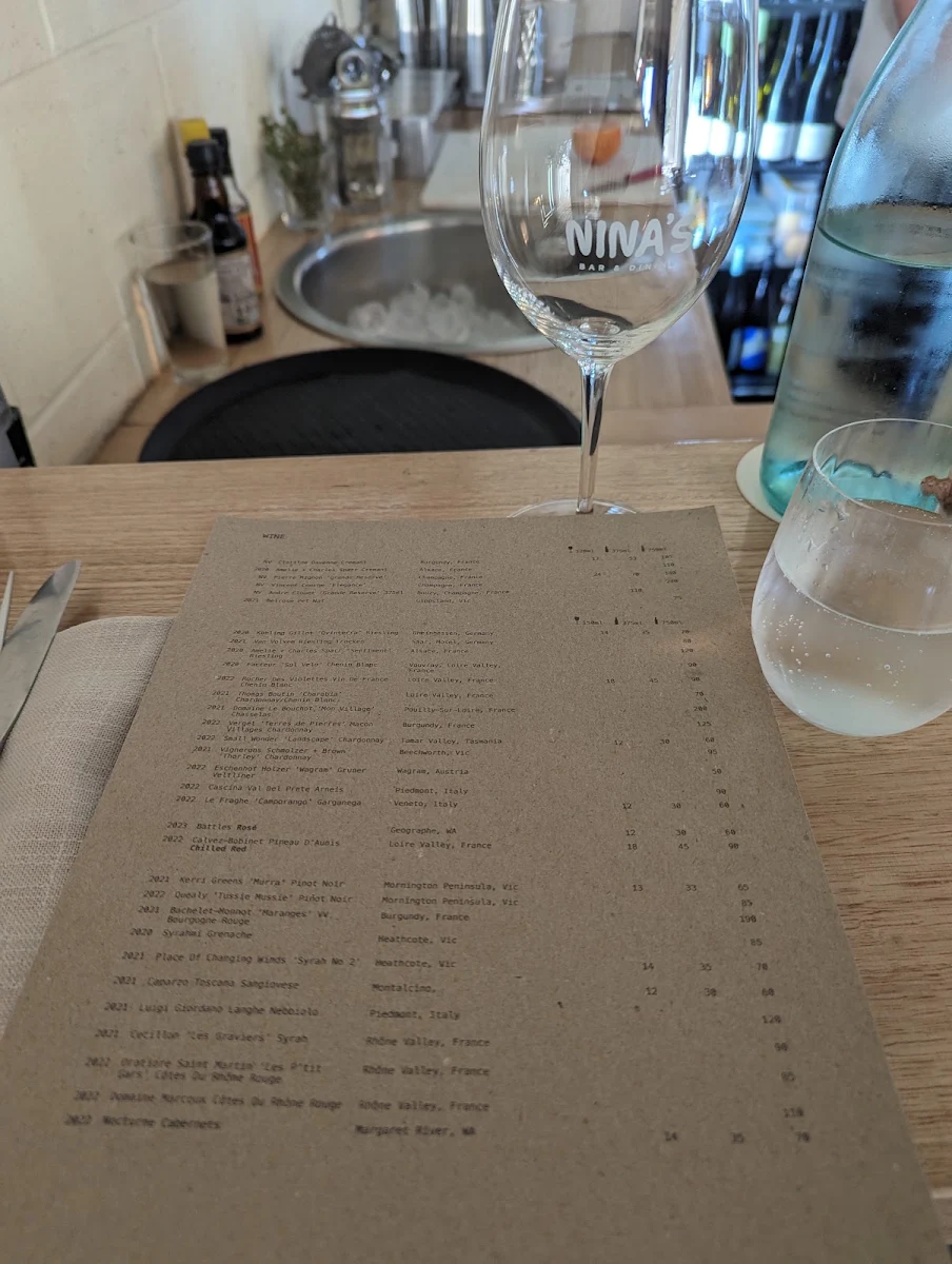 Menu, Nina's Bar & Dining