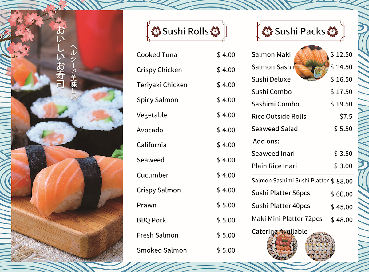 Menu, Kawa Japanese Sushi