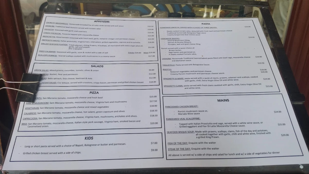 Menu, Cafe Cirino