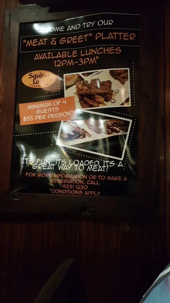 Menu, Squires Loft Essendon