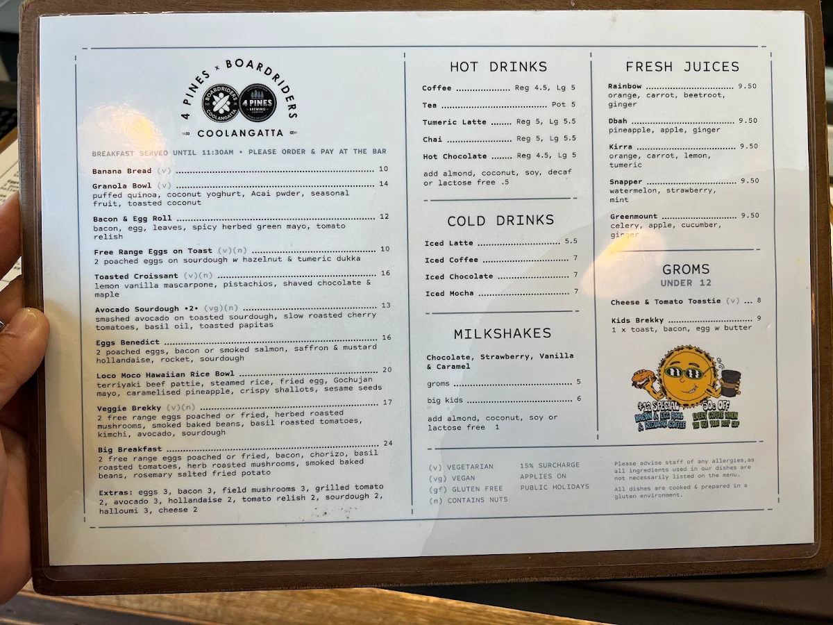 Menu, 4 Pines x Boardriders Coolangatta