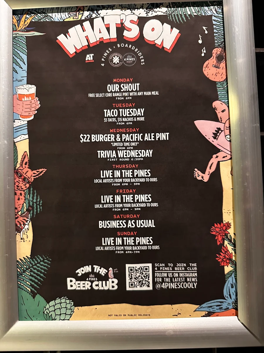 Menu, 4 Pines x Boardriders Coolangatta