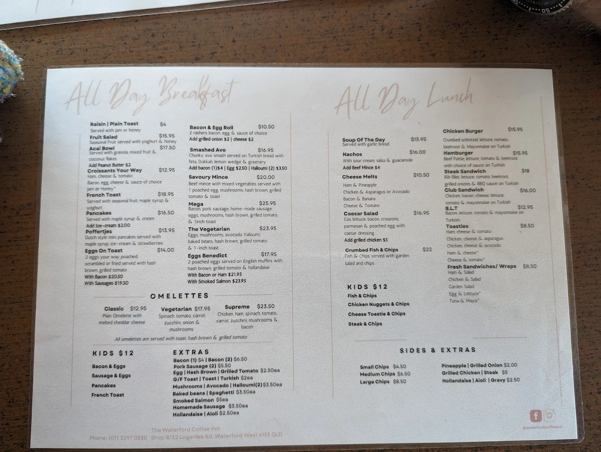 Menu, The Waterford Coffee Pot