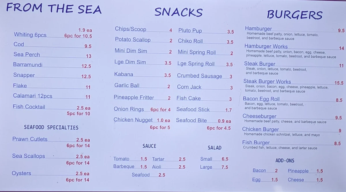Menu, Charlie de Cod Southport