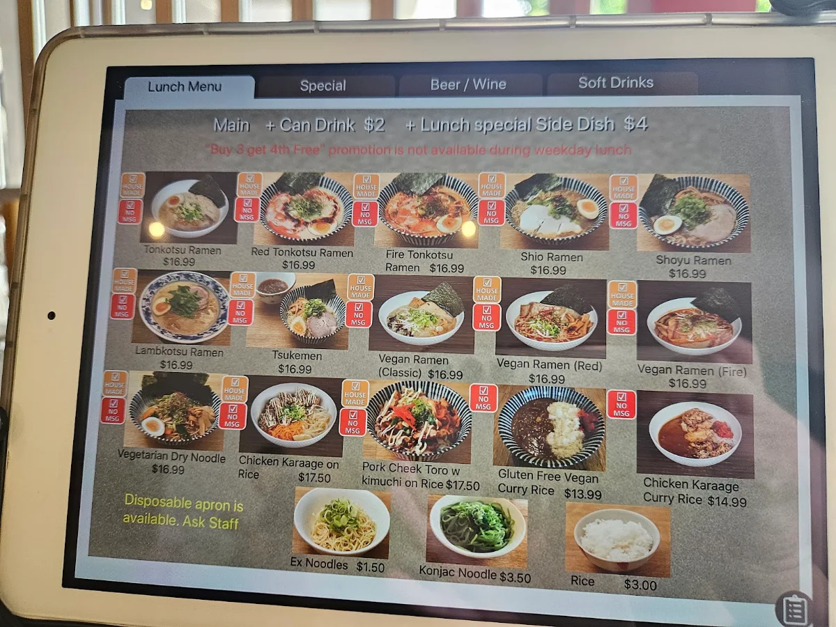 Menu, Taro's Ramen