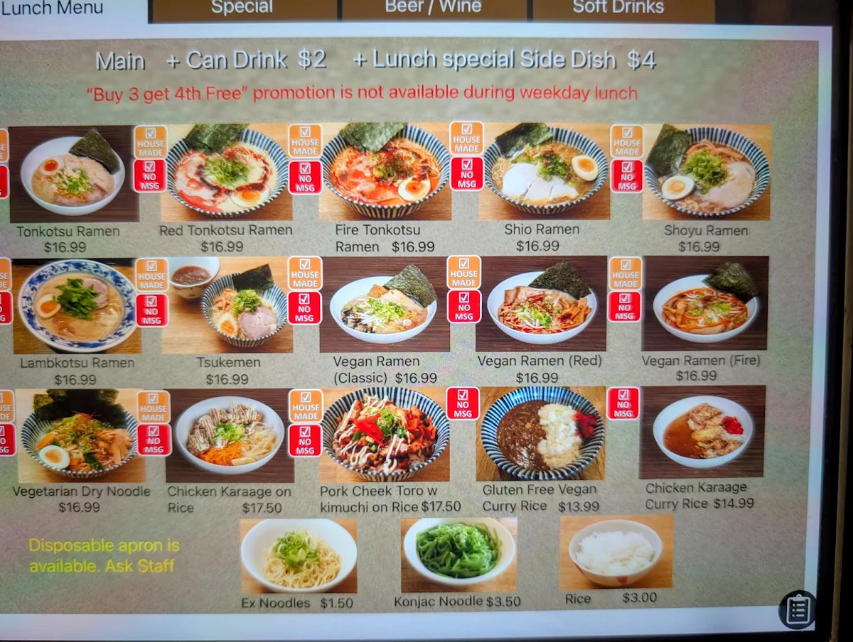 Menu, Taro's Ramen