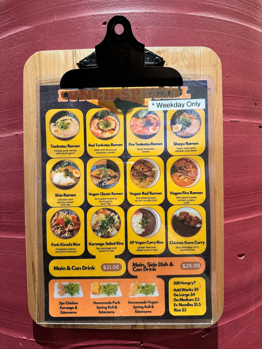 Menu, Taro's Ramen