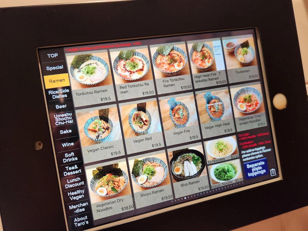 Menu, Taro's Ramen