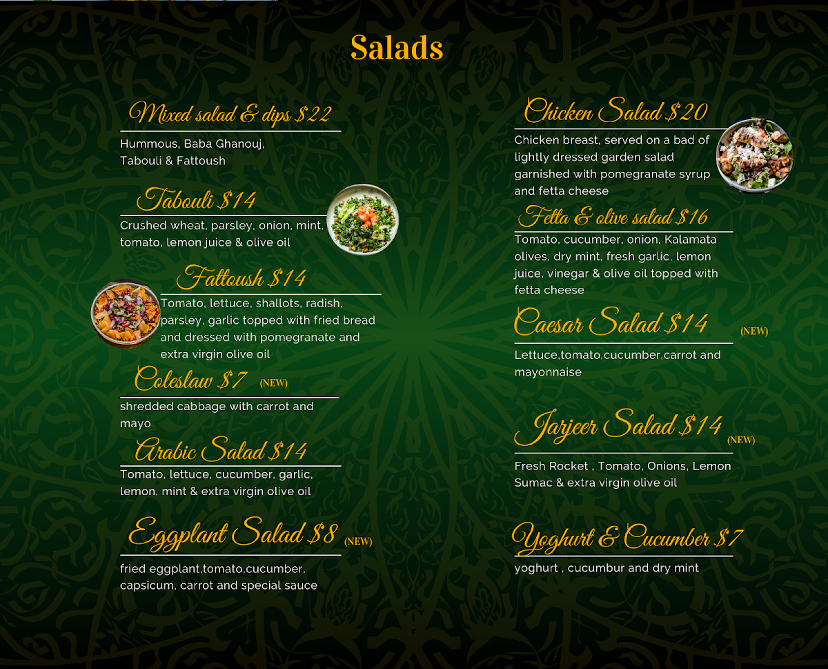 Menu, Jasmins Granville