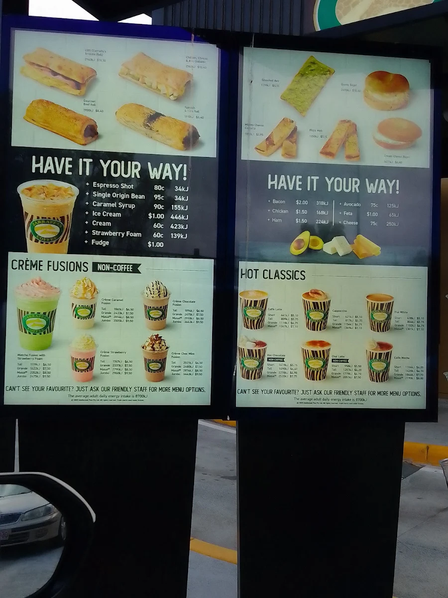 Menu, Zarraffa's Coffee Currumbin