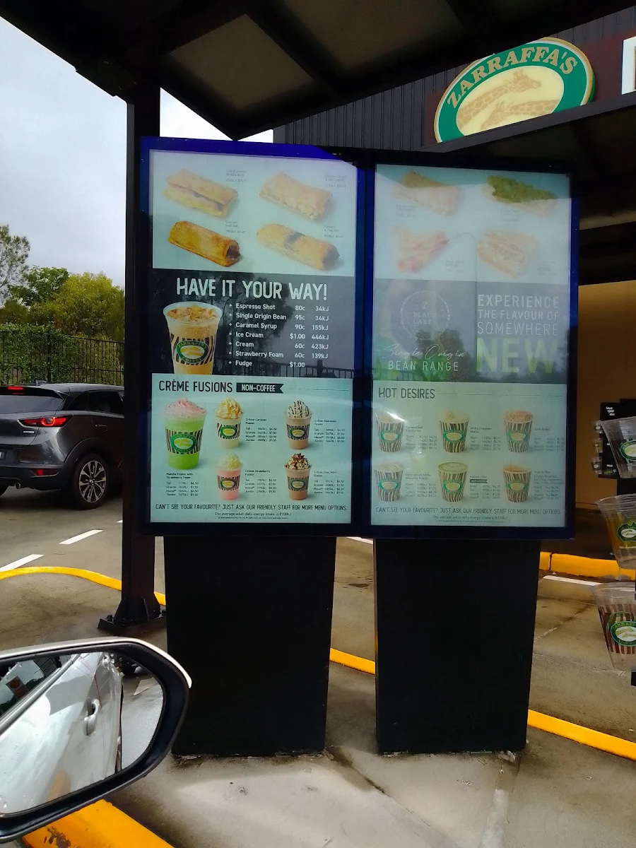 Menu, Zarraffa's Coffee Currumbin
