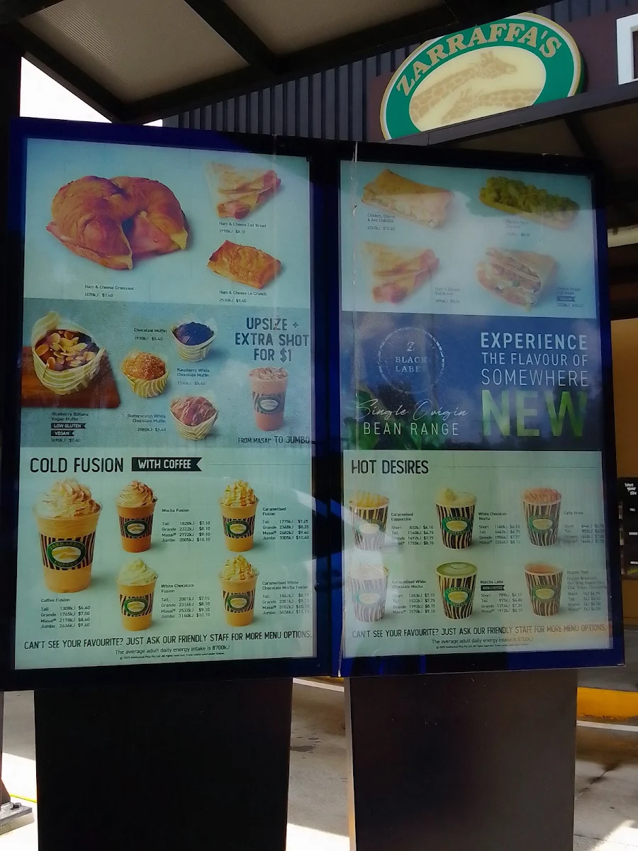 Menu, Zarraffa's Coffee Currumbin