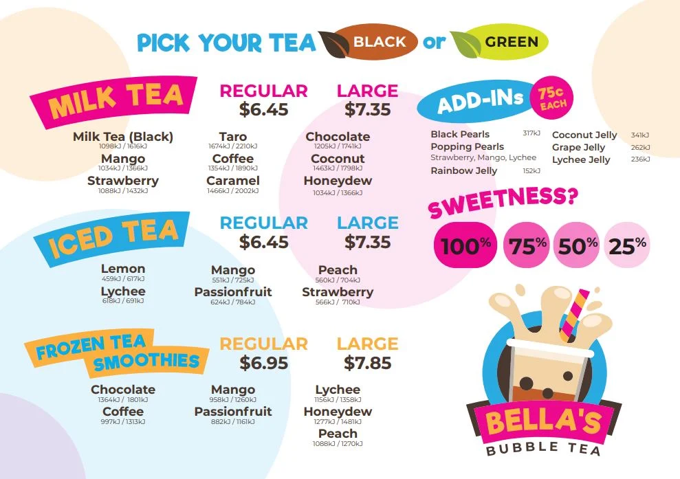 Menu, Mia Bella’s Coffee Drive Thru Strathpine