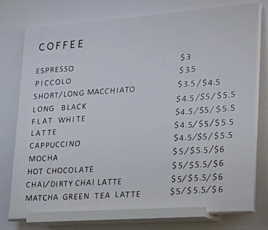 Menu, Cafe Dolce