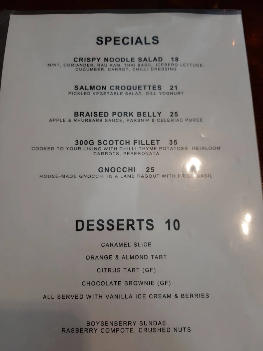 Menu, The Maid Hotel