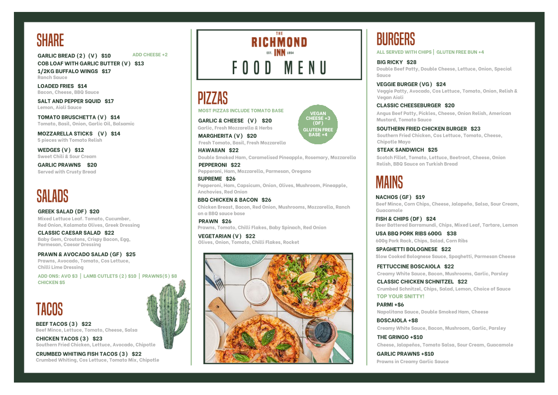 Menu, The Richmond Inn