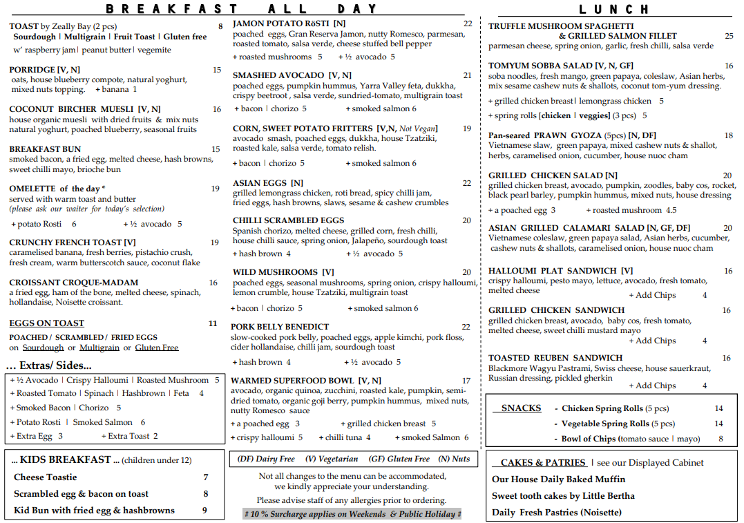 Menu, Cafe Gaia