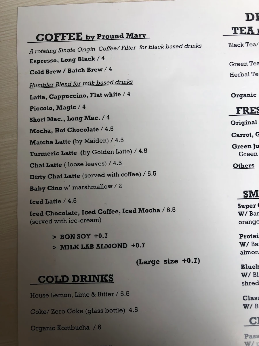 Menu, Cafe Gaia