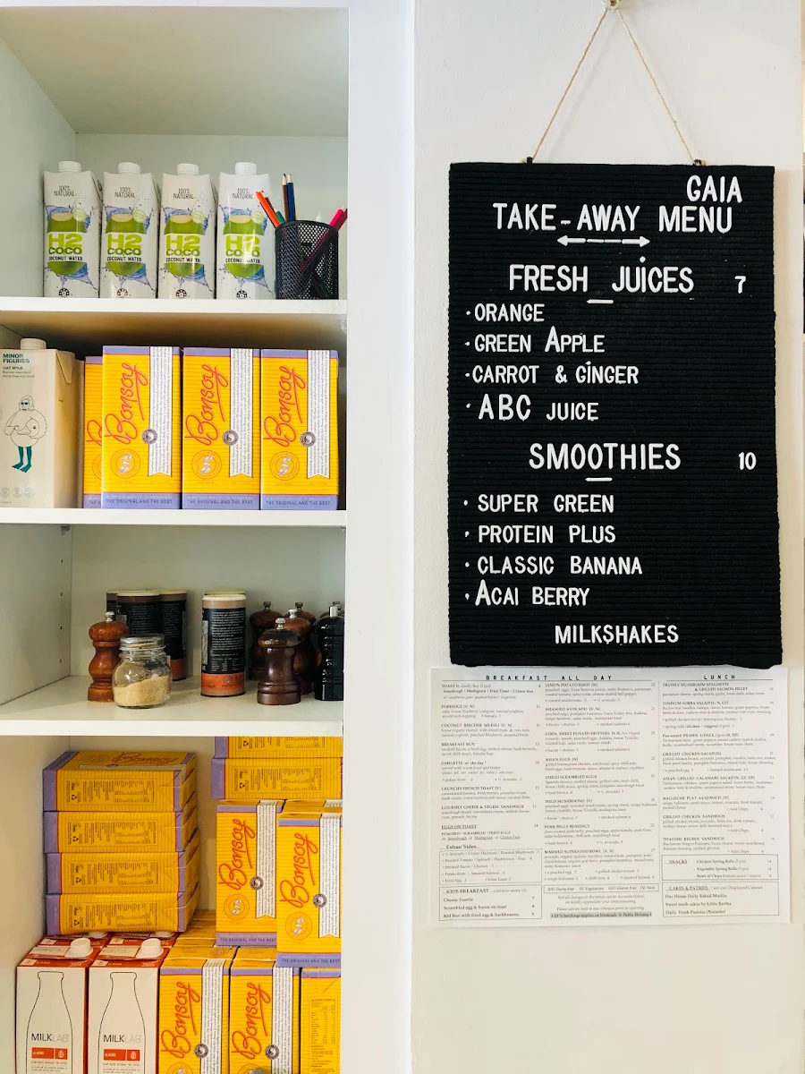 Menu, Cafe Gaia