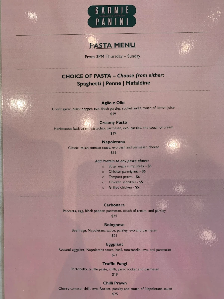 Menu, Sarnie & Panini