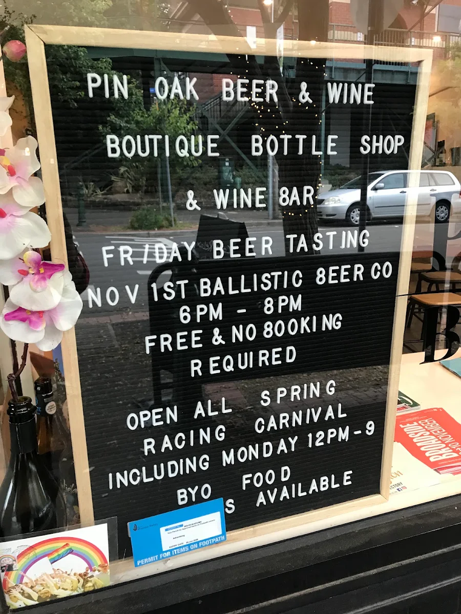 Menu, Pin Oak Beer & Wine