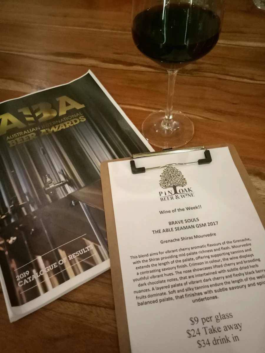 Menu, Pin Oak Beer & Wine