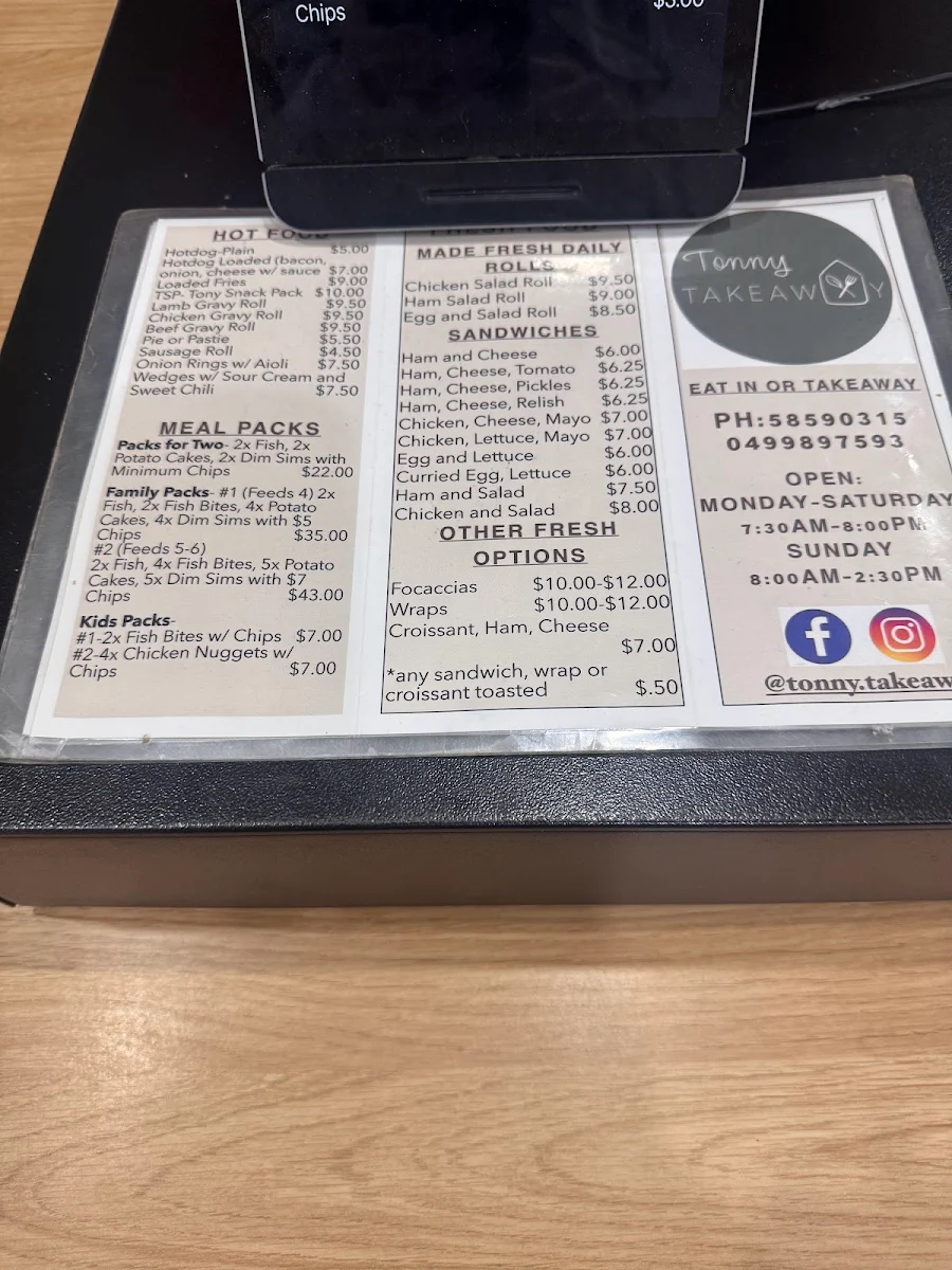 Menu, Tonny Takeaway